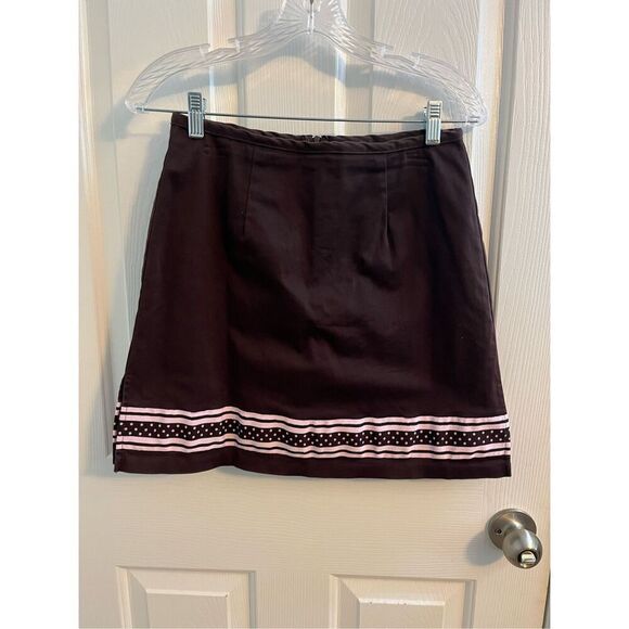 Alanni by Donny Brooke Brown Cotton Mini Skirt Pink Grosgrain Ribbon. Size 6 - Picture 5 of 5